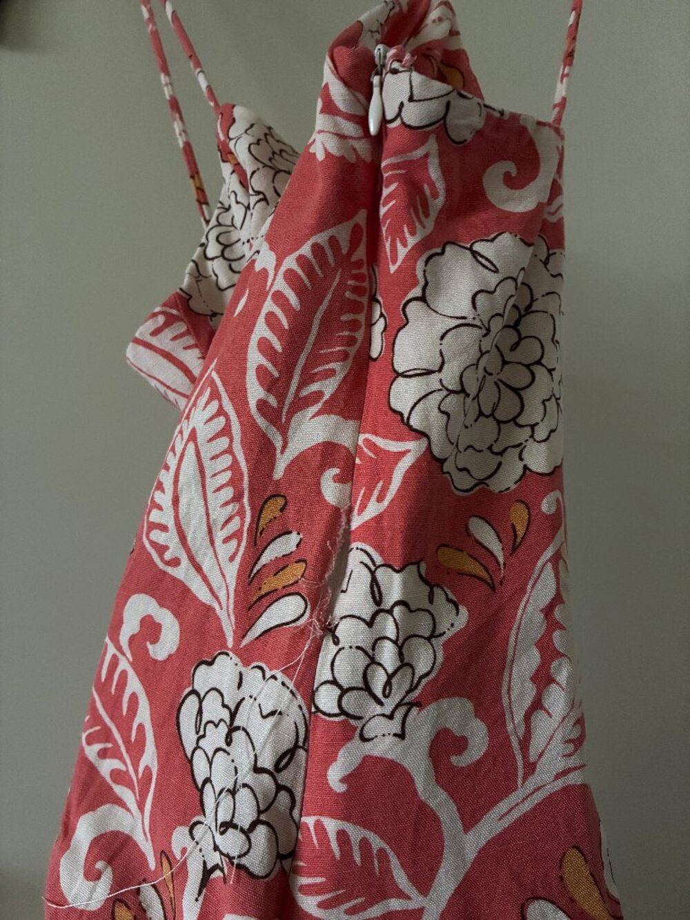 ZARA Drop Waist Block Print Coral Strappy Dress Women's Small - Picture 5 of 5